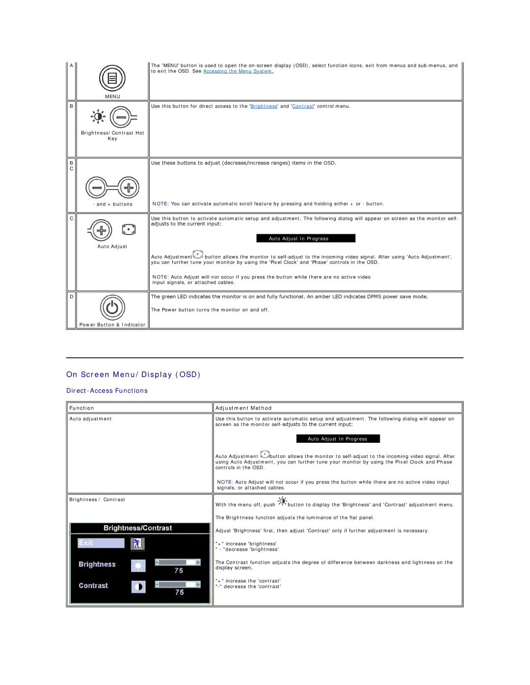 Dell E198FP appendix On Screen Menu/Display OSD 