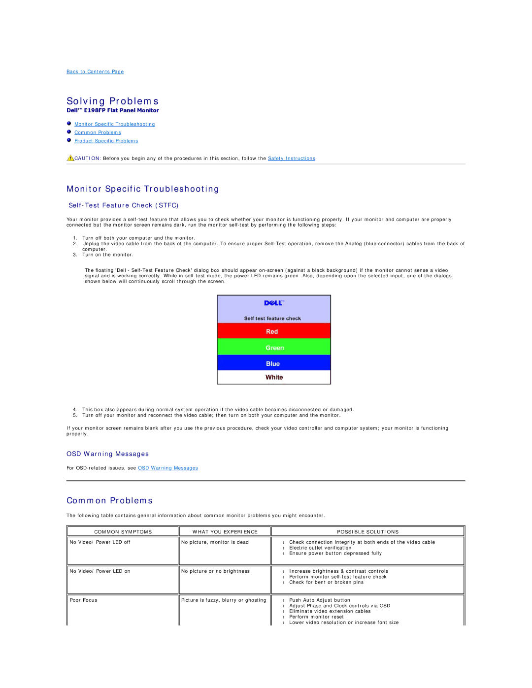 Dell E198FP appendix Solving Problems, Monitor Specific Troubleshooting, Common Problems 