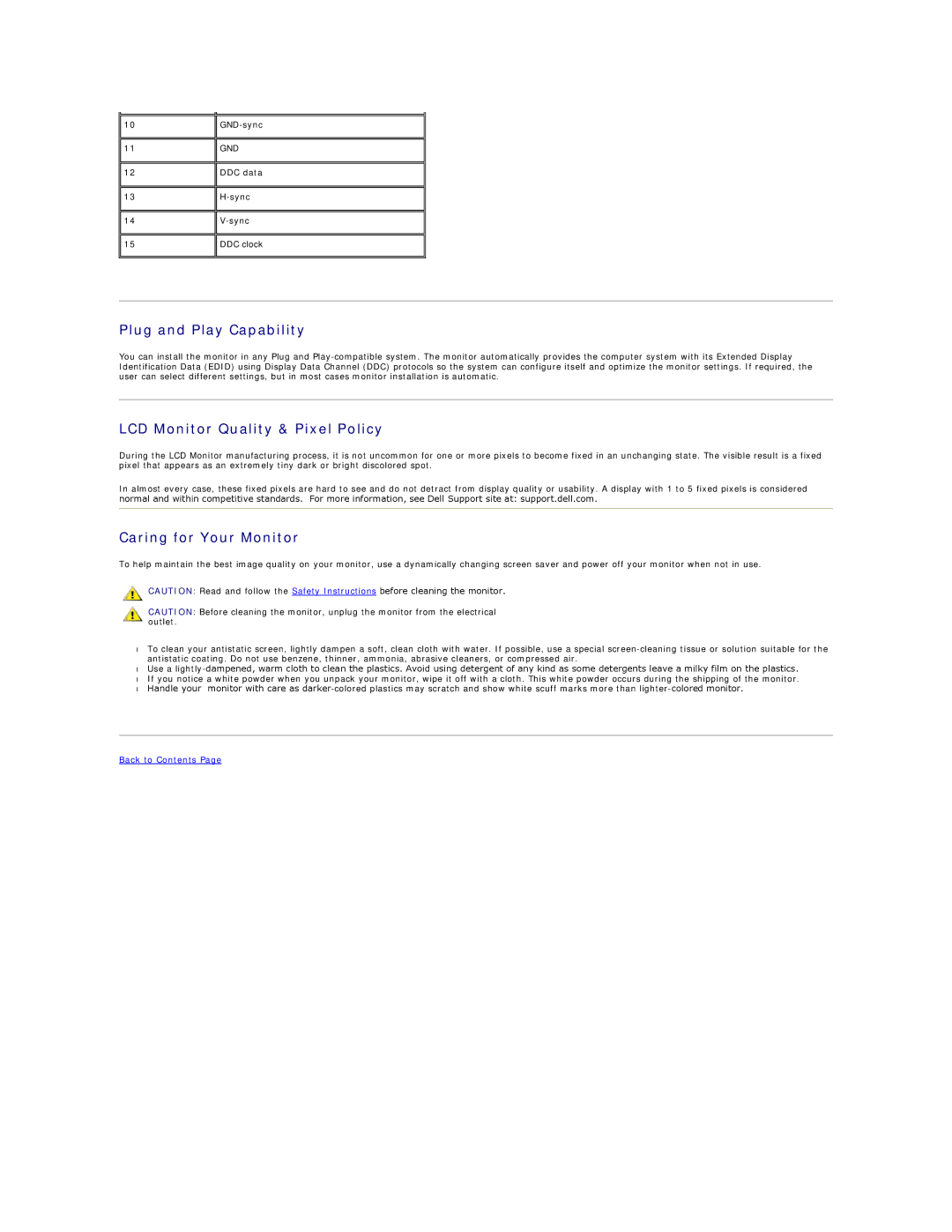 Dell E198FP appendix Plug and Play Capability, LCD Monitor Quality & Pixel Policy, Caring for Your Monitor 