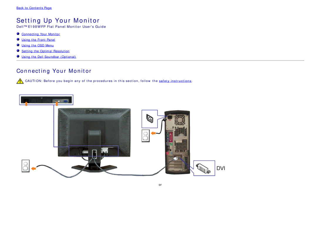 Dell E198WFP appendix Setting Up Your Monitor, Connecting Your Monitor 