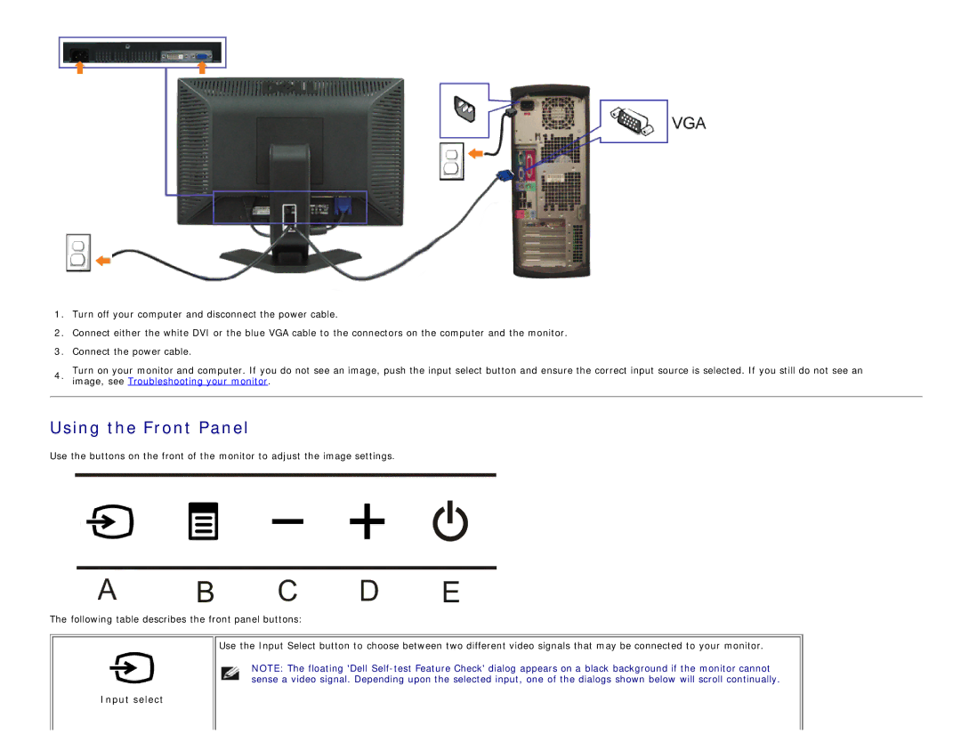 Dell E198WFP appendix Using the Front Panel, Input select 