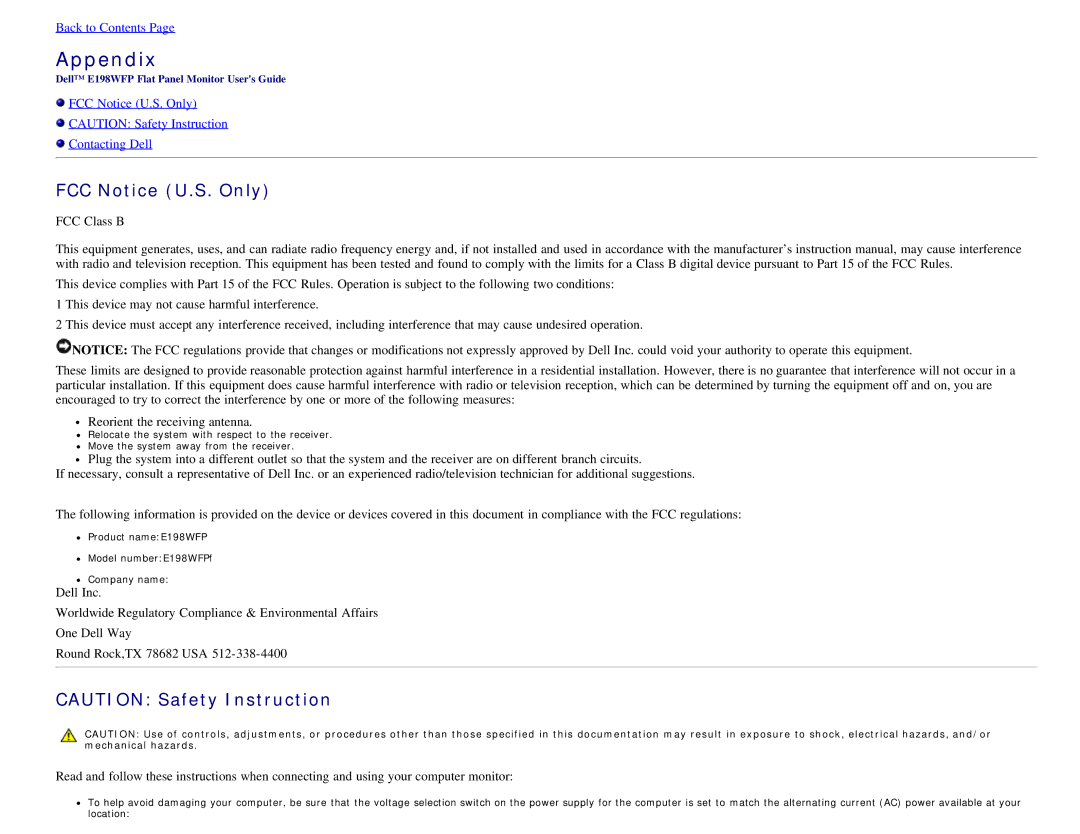 Dell E198WFP appendix Appendix 