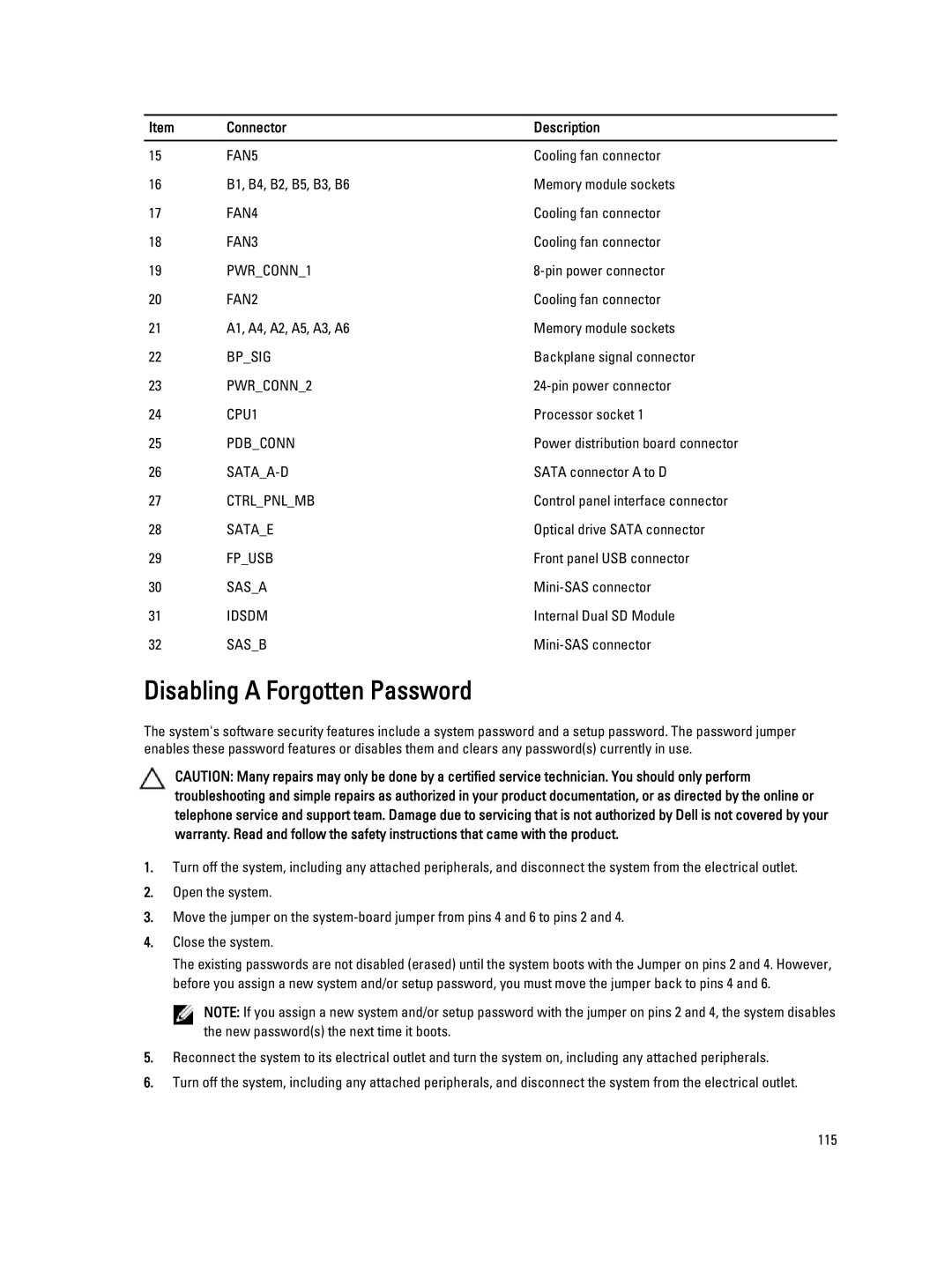 Dell R520, E19S owner manual Disabling a Forgotten Password 