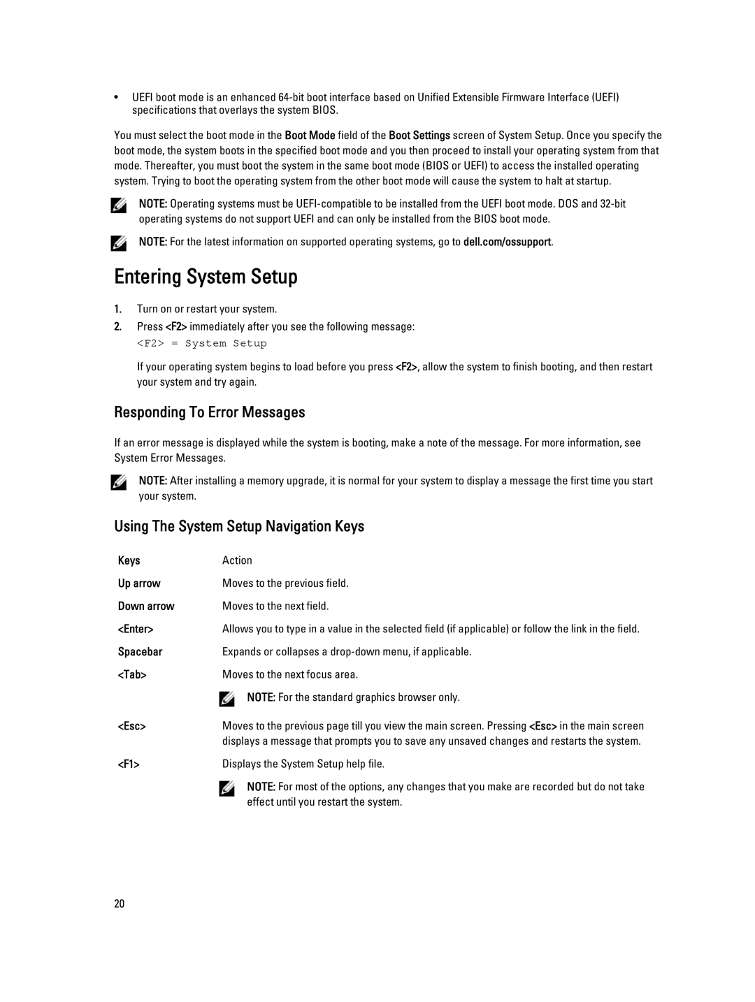 Dell E19S, R520 owner manual Entering System Setup, Responding To Error Messages, Using The System Setup Navigation Keys 