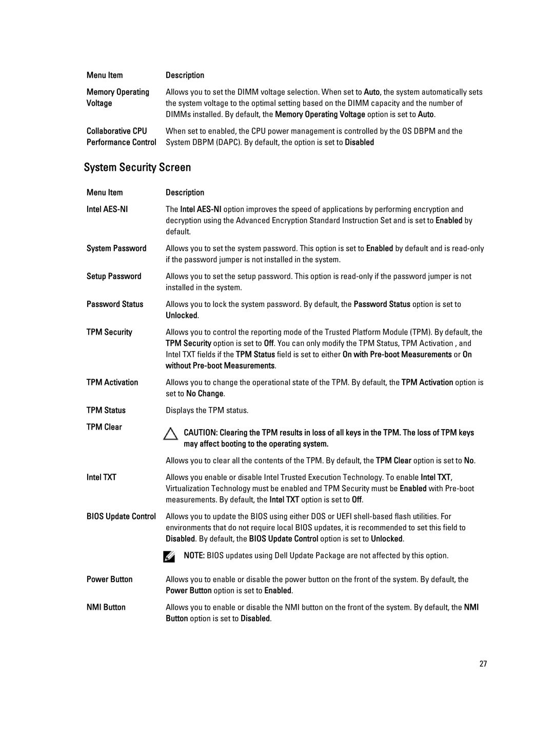 Dell R520, E19S owner manual System Security Screen 