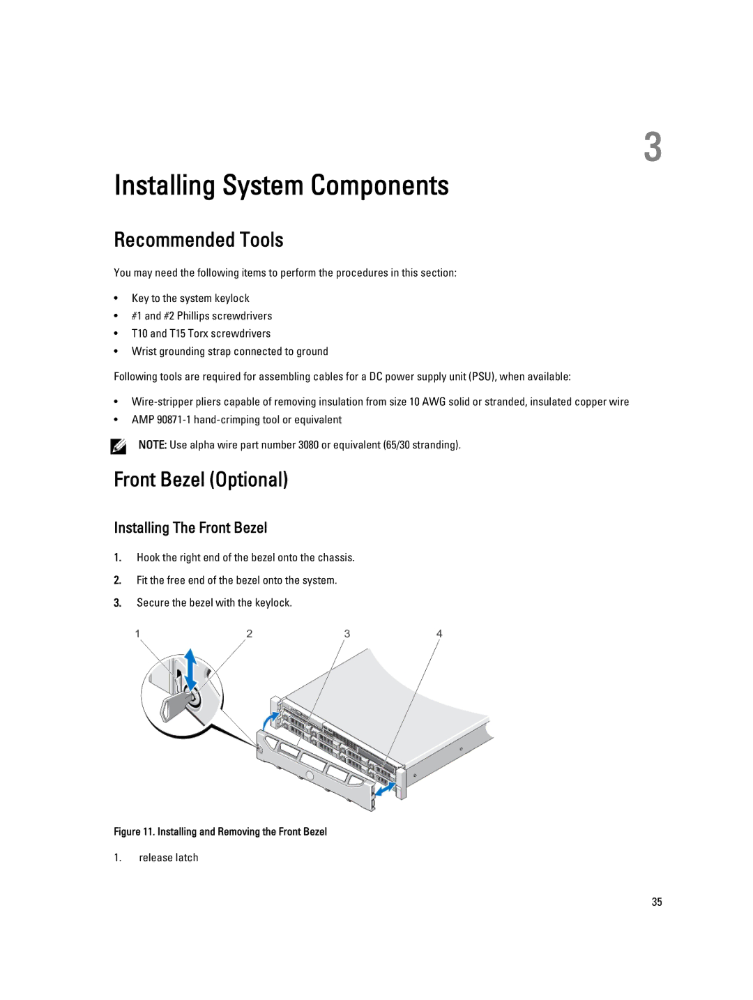 Dell R520, E19S owner manual Recommended Tools, Front Bezel Optional, Installing The Front Bezel, Release latch 