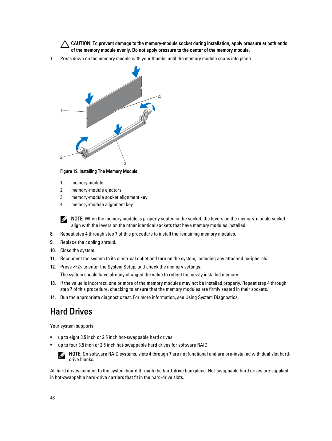 Dell E19S, R520 owner manual Hard Drives, Installing The Memory Module 