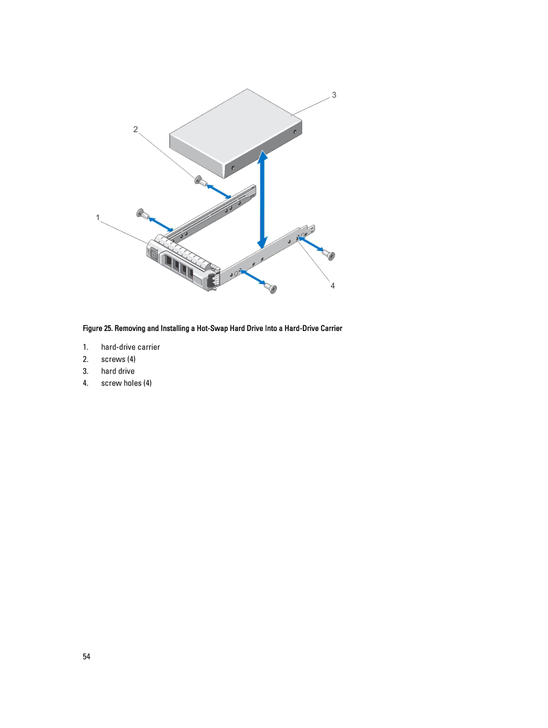 Dell E19S, R520 owner manual Hard-drive carrier Screws Hard drive Screw holes 