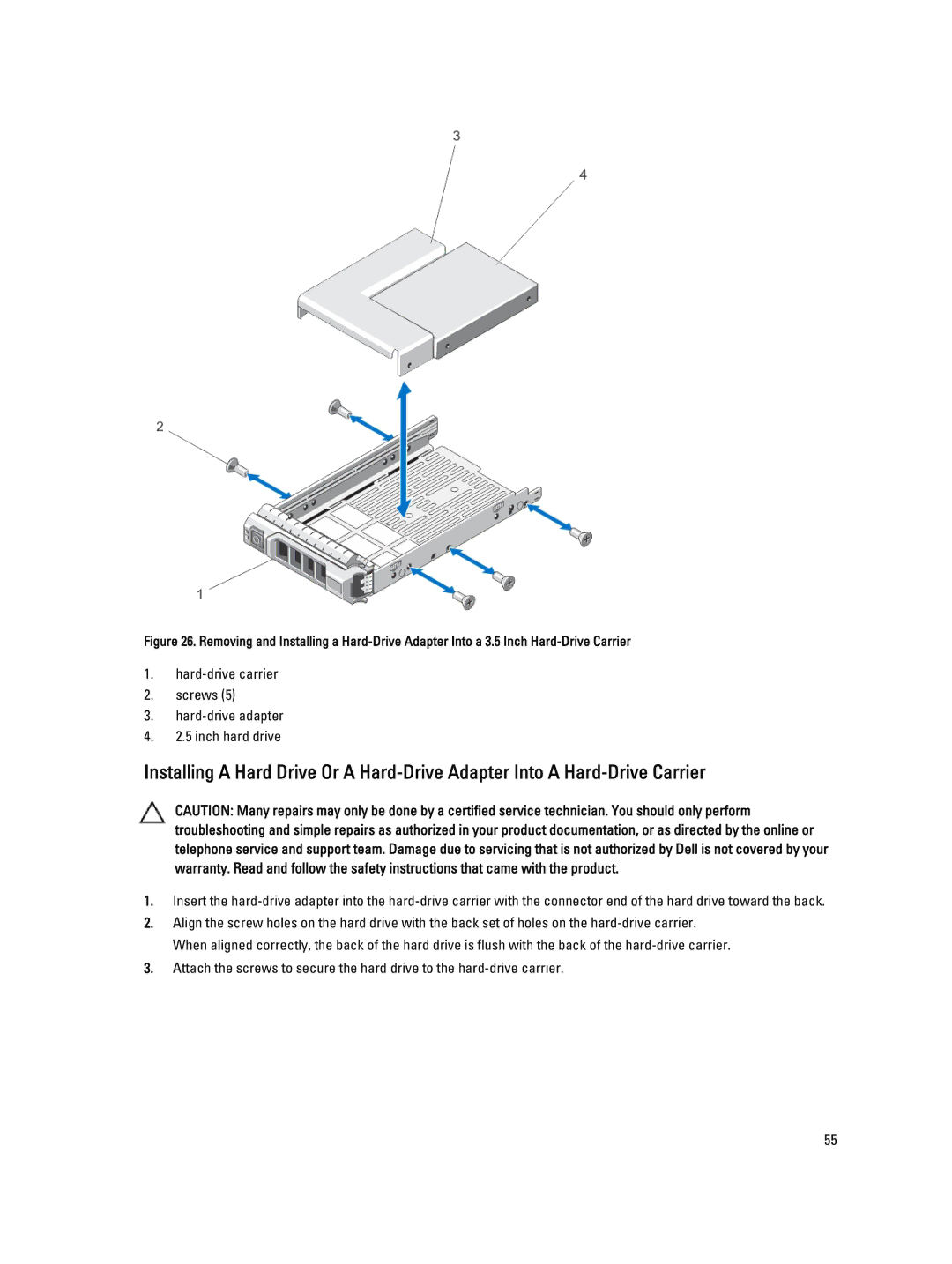 Dell R520, E19S owner manual Hard-drive carrier Screws Hard-drive adapter Inch hard drive 