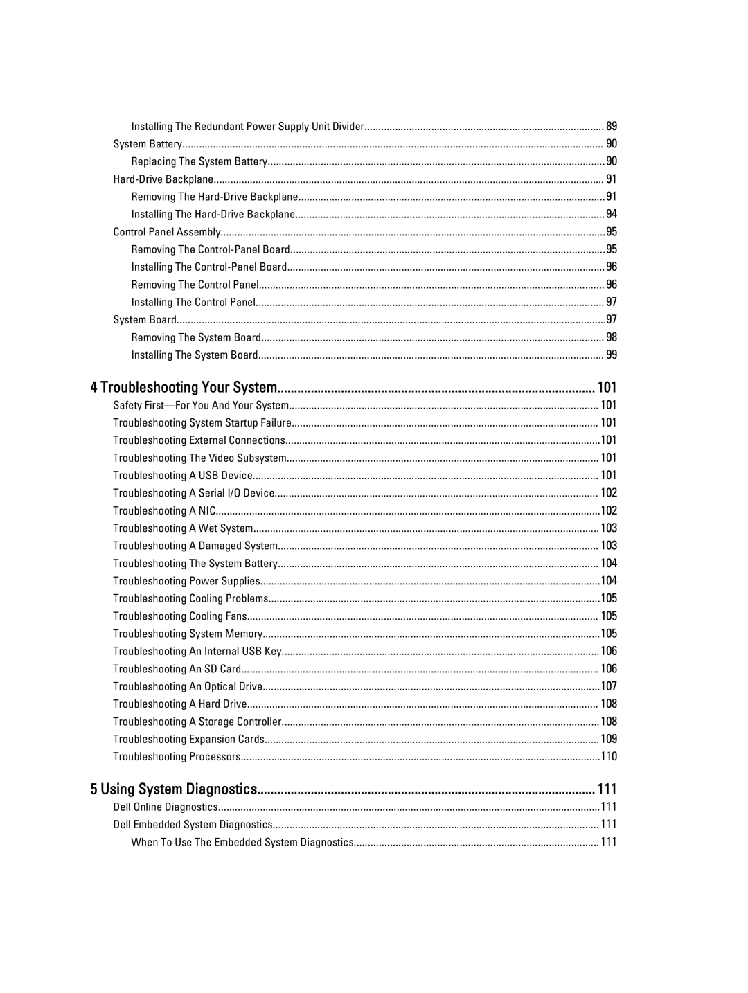 Dell E19S, R520 owner manual 101, 111, When To Use The Embedded System Diagnostics 