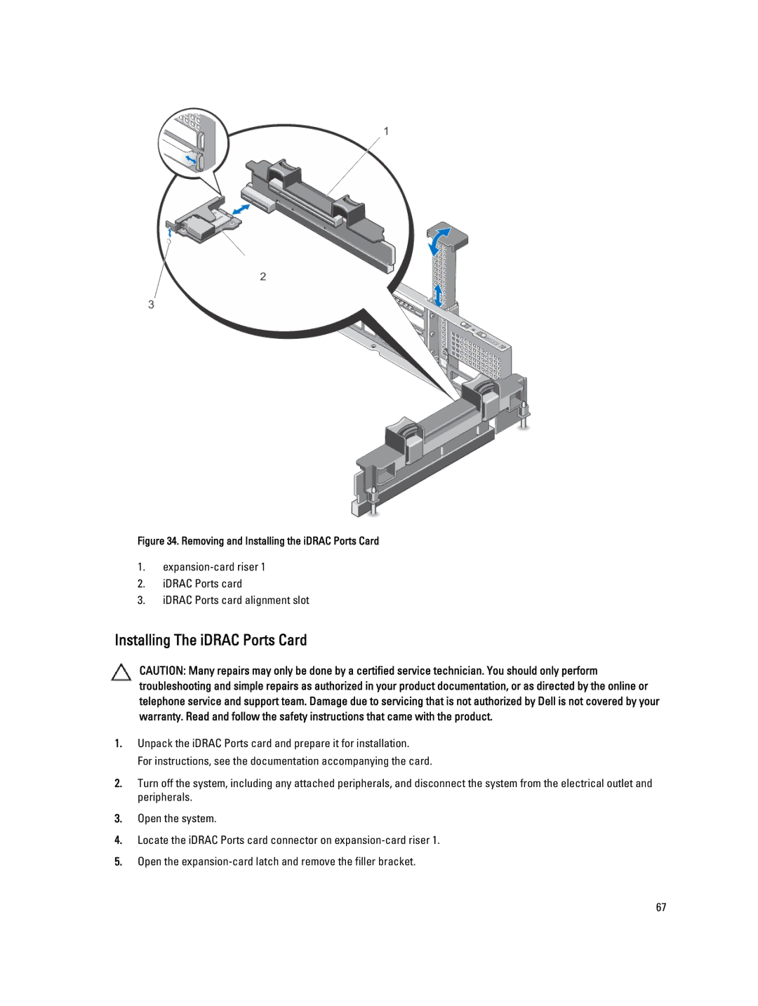 Dell R520, E19S owner manual Installing The iDRAC Ports Card, Removing and Installing the iDRAC Ports Card 