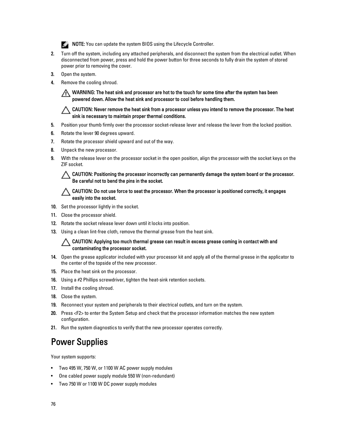 Dell E19S, R520 owner manual Power Supplies 