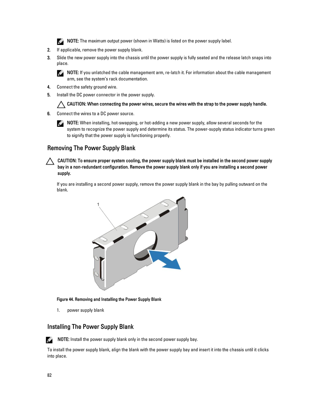 Dell E19S, R520 owner manual Removing The Power Supply Blank, Installing The Power Supply Blank, Power supply blank 