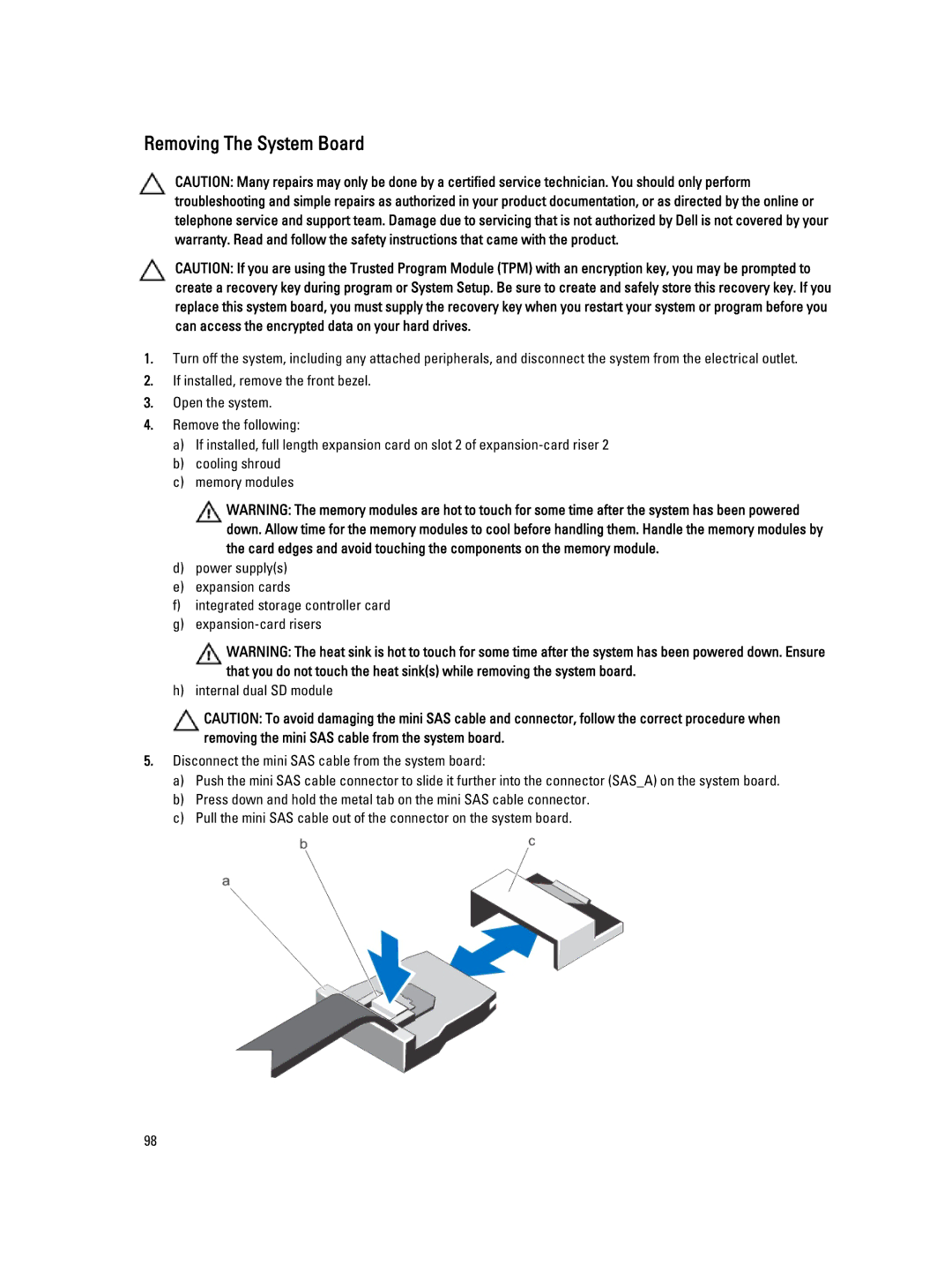 Dell E19S, R520 owner manual Removing The System Board 