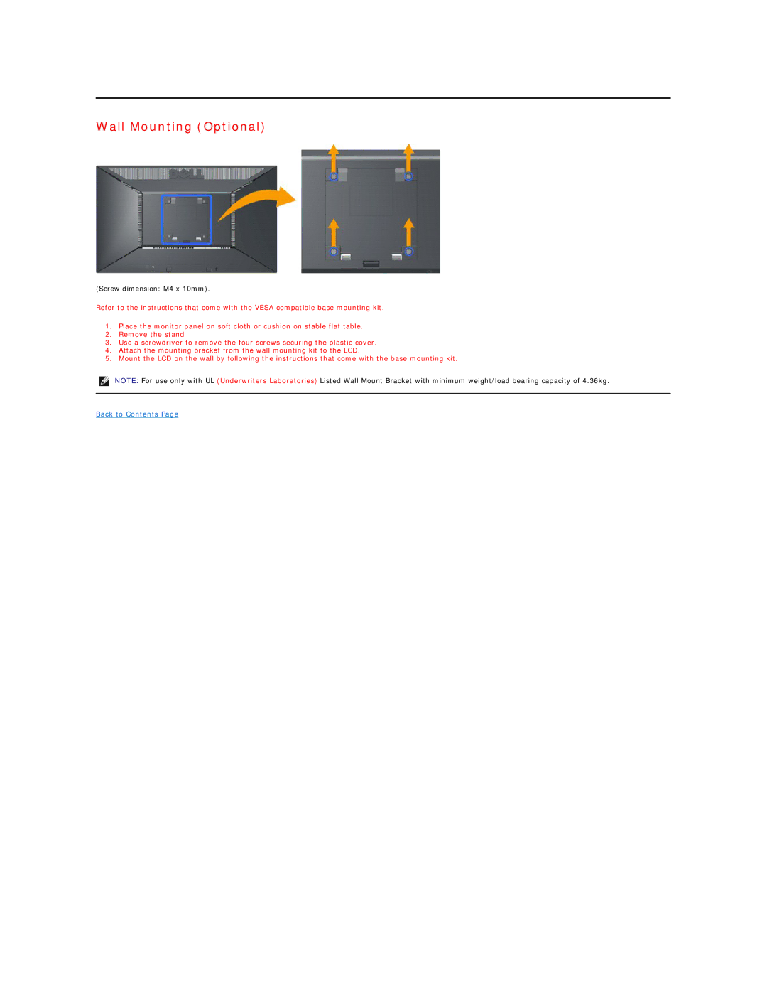 Dell E2010H appendix Wall Mounting Optional 