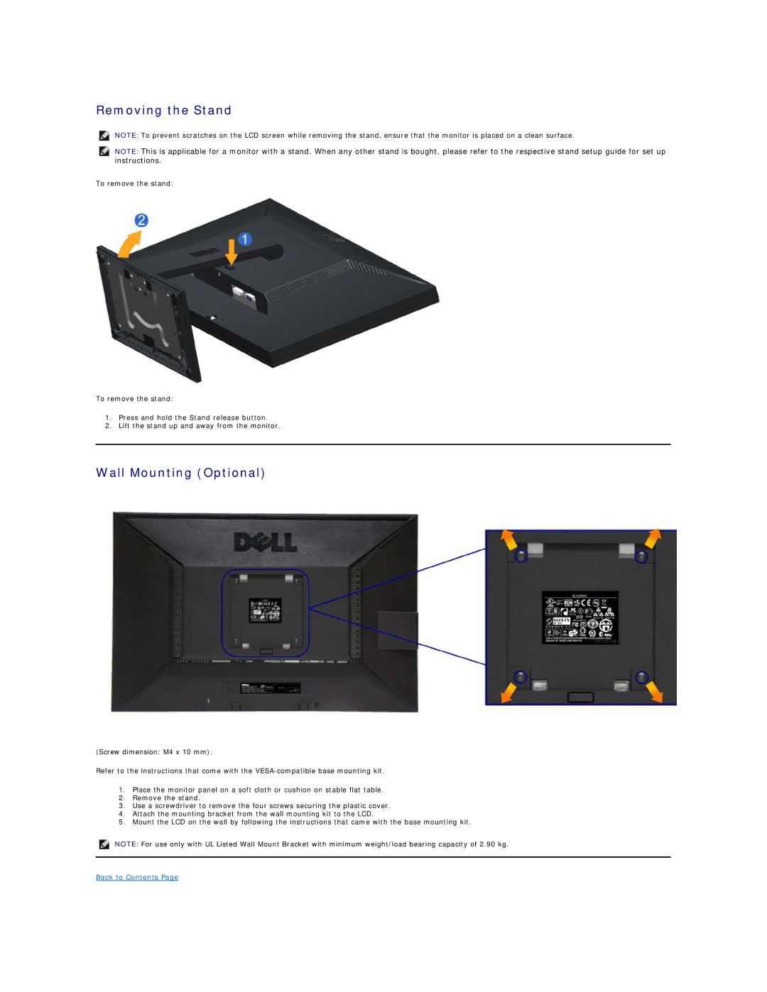 Dell E2011HC appendix Removing the Stand, Wall Mounting Optional 