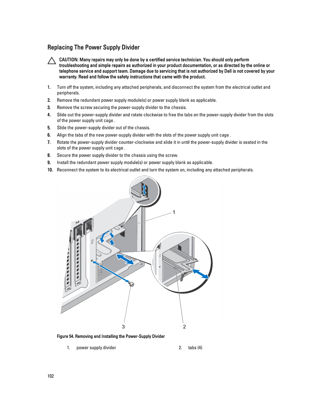 Dell E20S001 owner manual Replacing The Power Supply Divider, Removing and Installing the Power-Supply Divider 