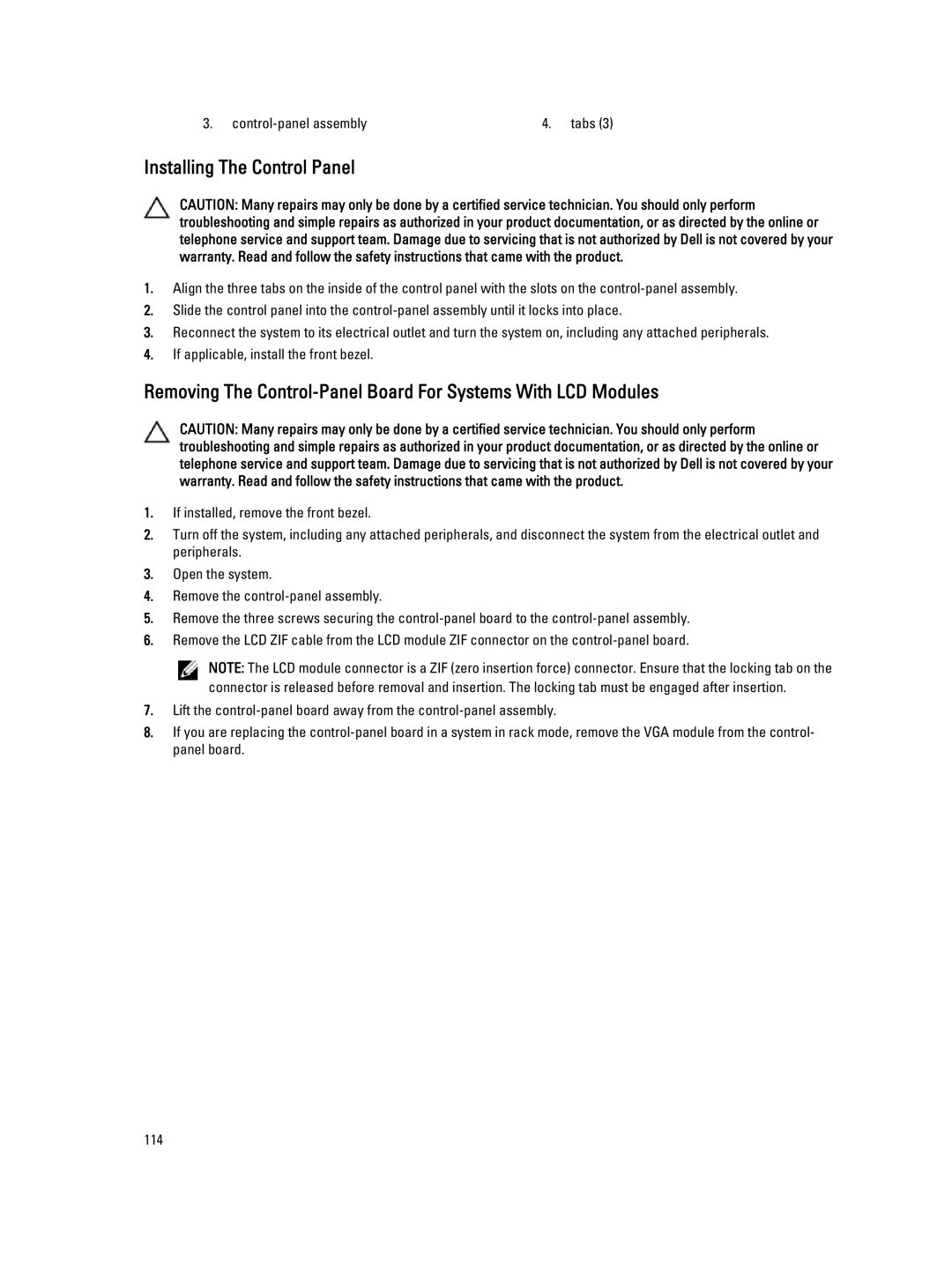 Dell E20S001 owner manual Installing The Control Panel 