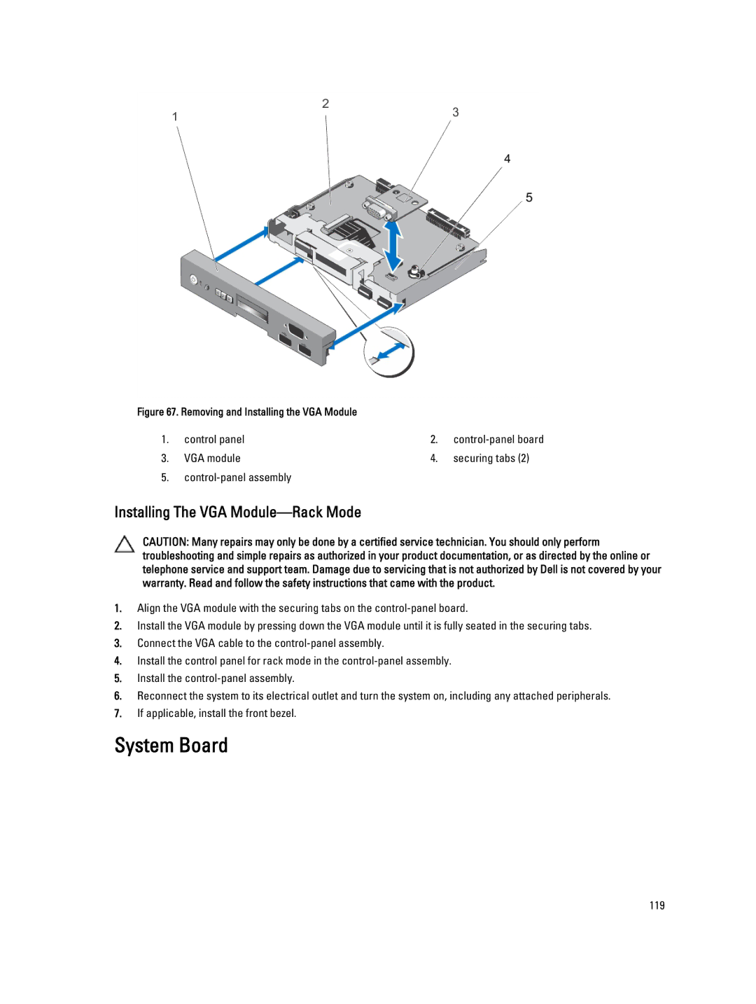 Dell E20S001 owner manual System Board, Installing The VGA Module-Rack Mode 