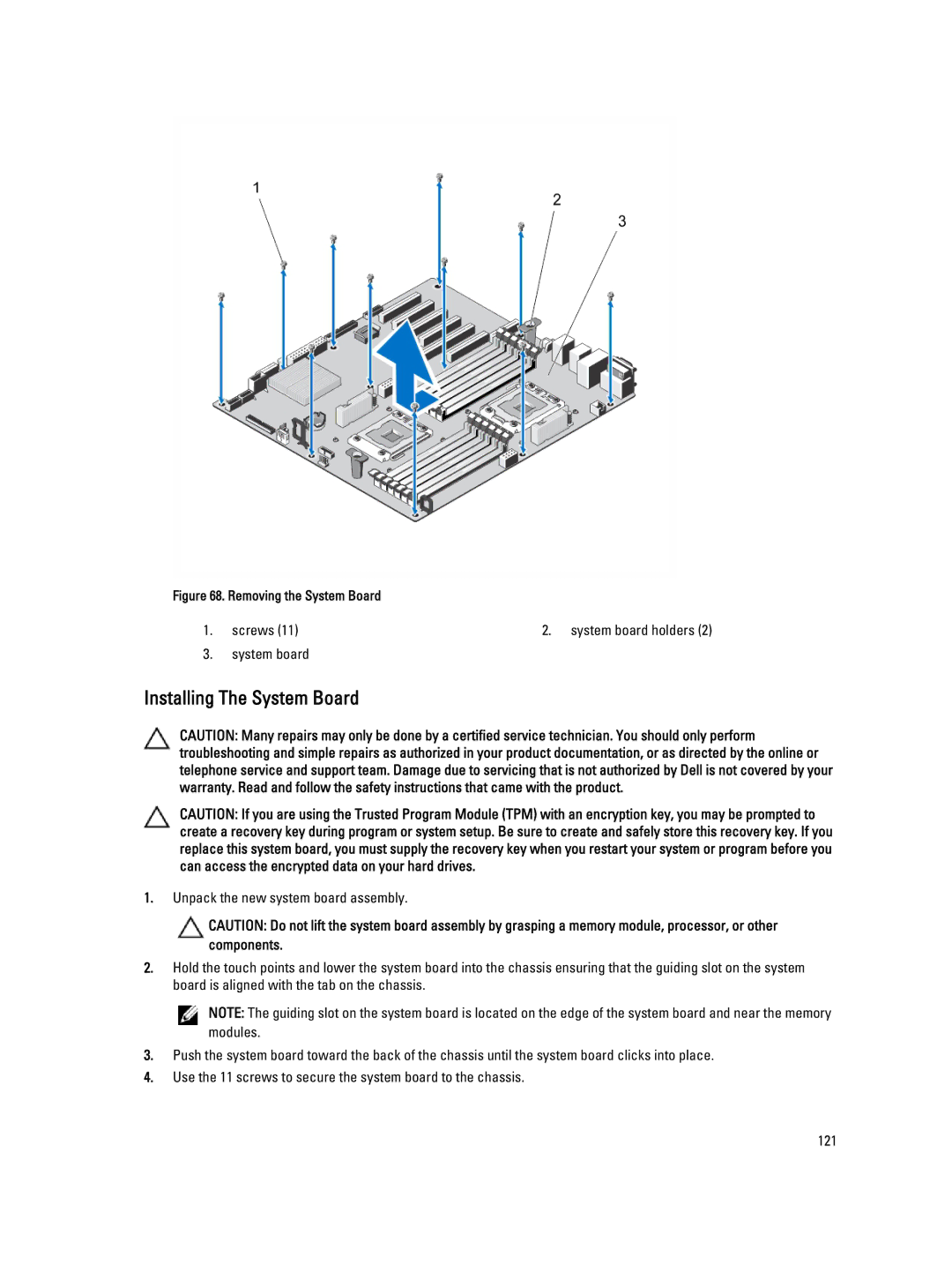 Dell E20S001 owner manual Installing The System Board, Removing the System Board 