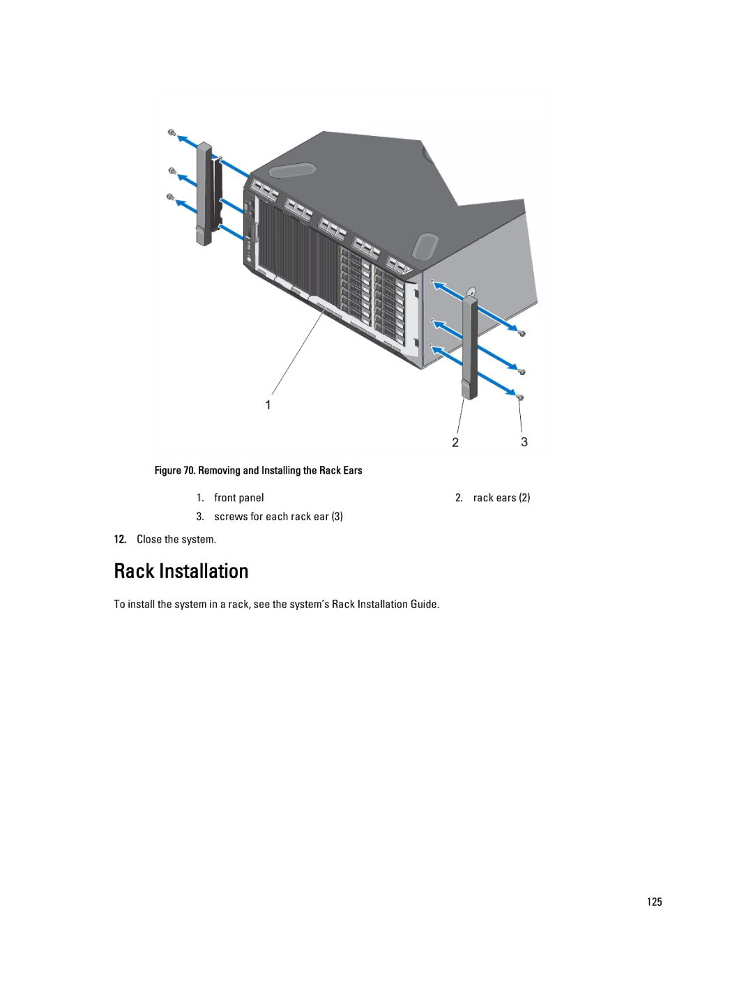 Dell E20S001 owner manual Rack Installation, Removing and Installing the Rack Ears 