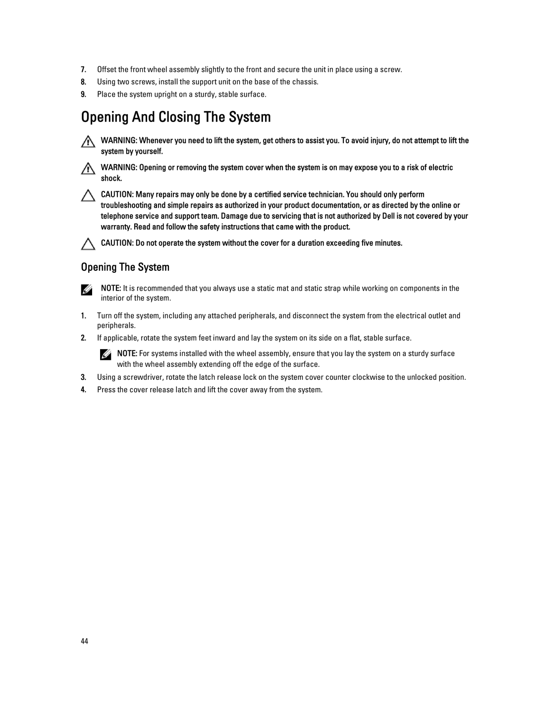 Dell E20S001 owner manual Opening And Closing The System, Opening The System 