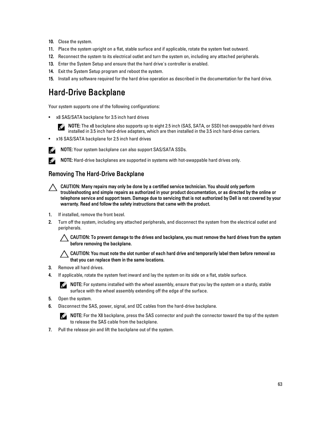 Dell E20S001 owner manual Removing The Hard-Drive Backplane 