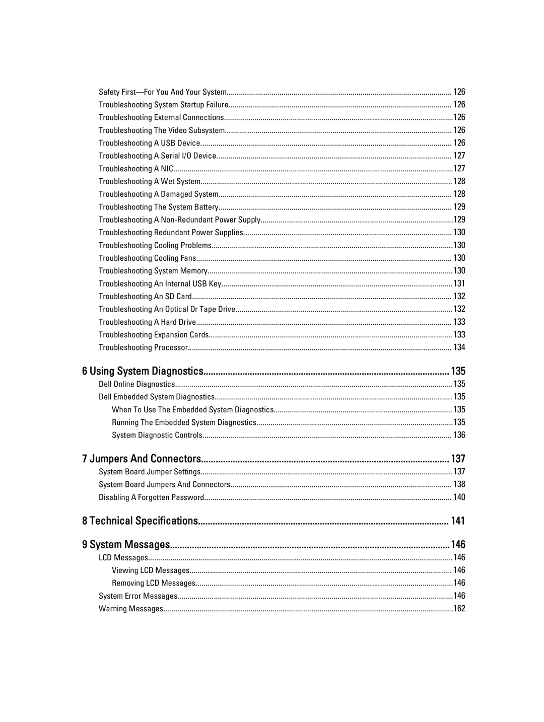 Dell E20S001 owner manual Using System Diagnostics, Jumpers And Connectors, Technical Specifications, System Messages 