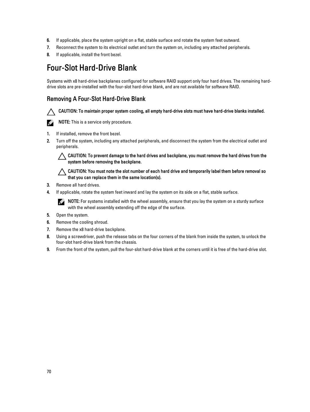 Dell E20S001 owner manual Removing a Four-Slot Hard-Drive Blank 