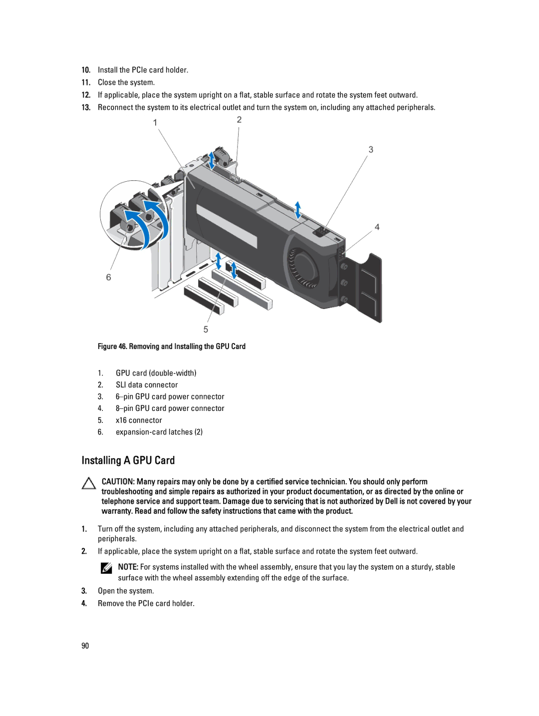 Dell E20S001 owner manual Installing a GPU Card, Removing and Installing the GPU Card 