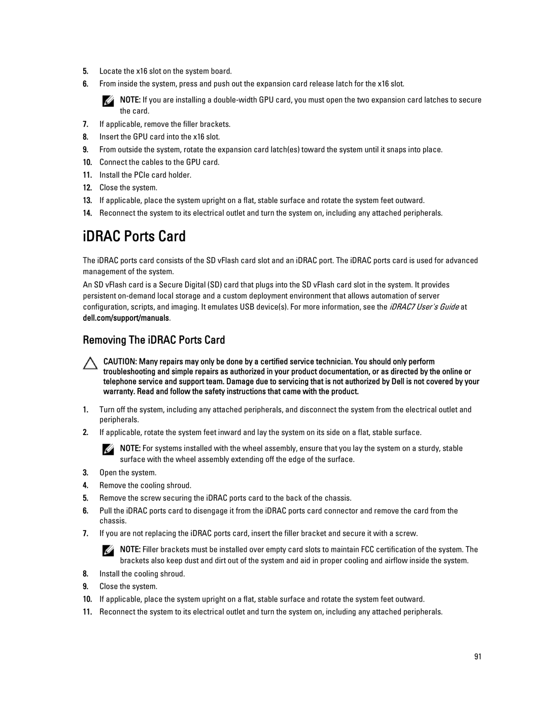 Dell E20S001 owner manual IDRAC Ports Card, Removing The iDRAC Ports Card 