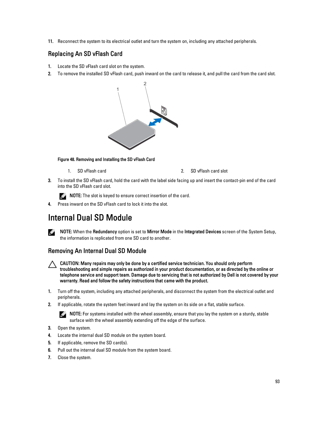 Dell E20S001 owner manual Replacing An SD vFlash Card, Removing An Internal Dual SD Module 