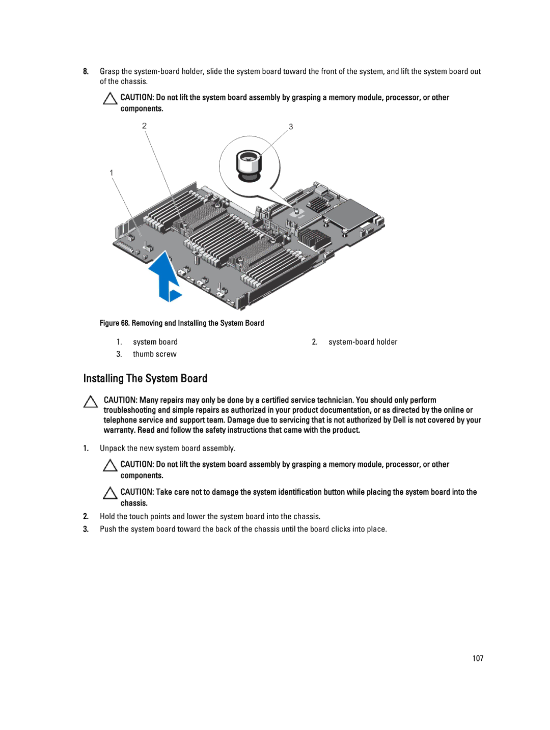 Dell R820, E21S001 owner manual Installing The System Board, Removing and Installing the System Board 