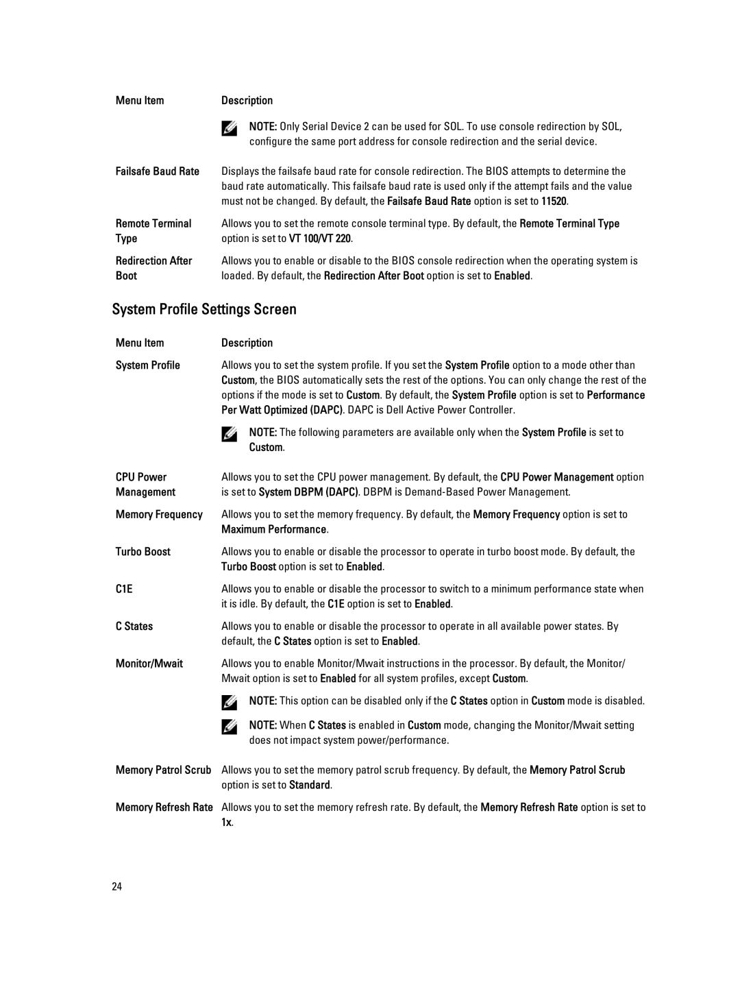 Dell E21S001, R820 owner manual System Profile Settings Screen 