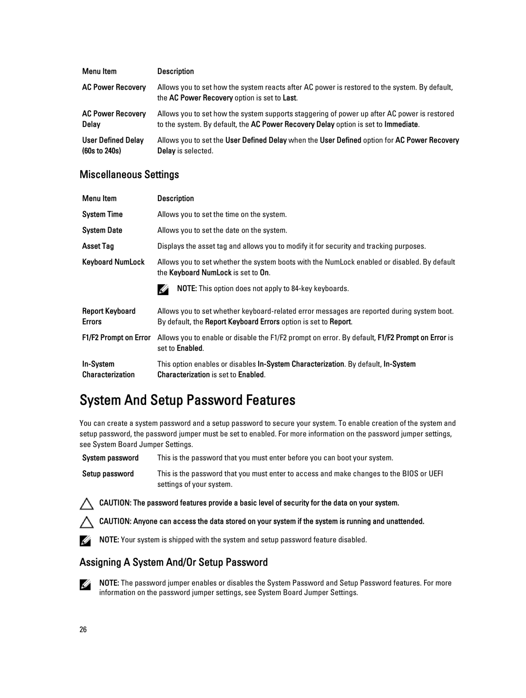 Dell E21S001, R820 System And Setup Password Features, Miscellaneous Settings, Assigning a System And/Or Setup Password 