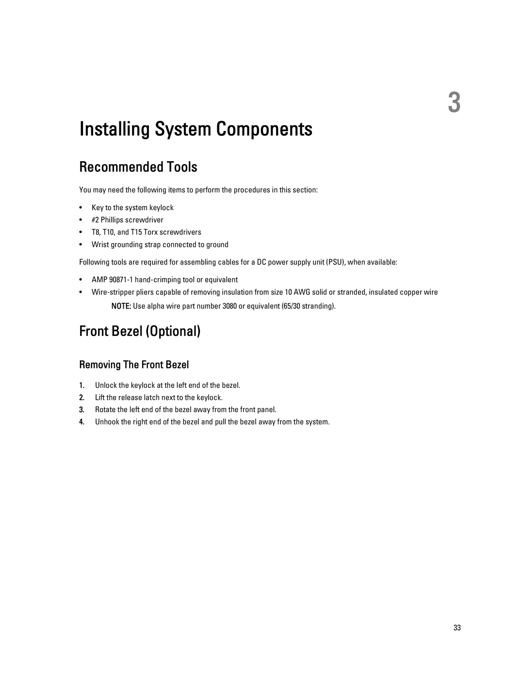 Dell R820, E21S001 owner manual Recommended Tools, Front Bezel Optional, Removing The Front Bezel 