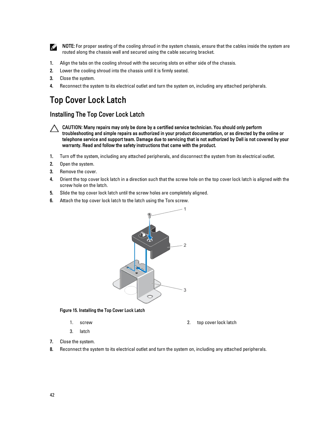 Dell E21S001, R820 owner manual Installing The Top Cover Lock Latch 