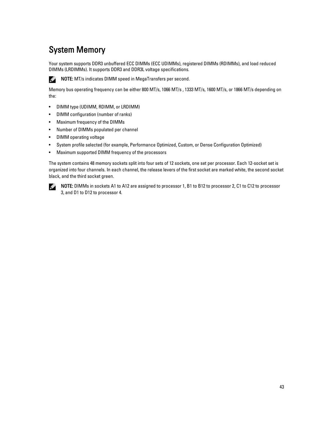 Dell R820, E21S001 owner manual System Memory 