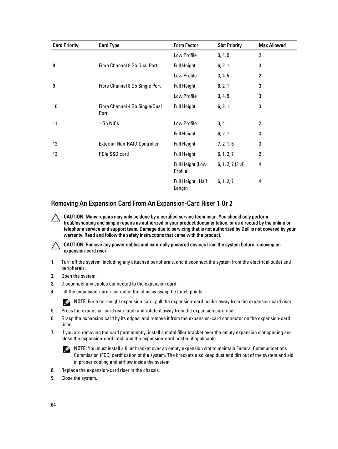 Dell E21S001, R820 owner manual Removing An Expansion Card From An Expansion-Card Riser 1 Or 