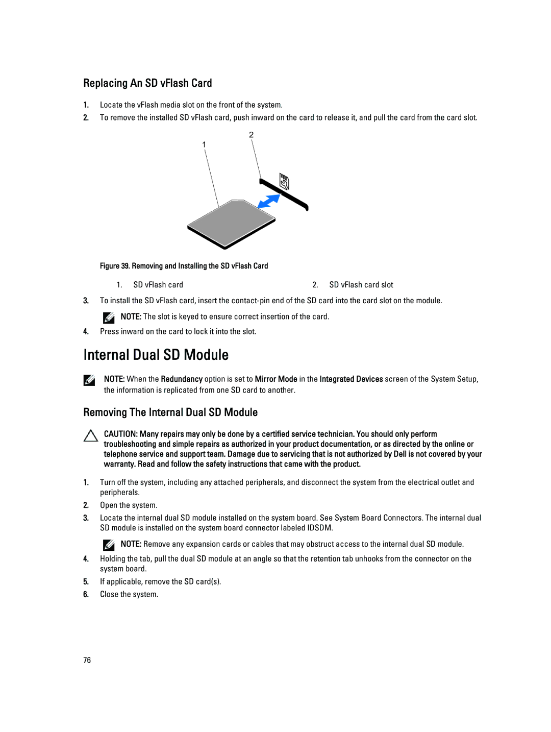 Dell E21S001, R820 owner manual Replacing An SD vFlash Card, Removing The Internal Dual SD Module 