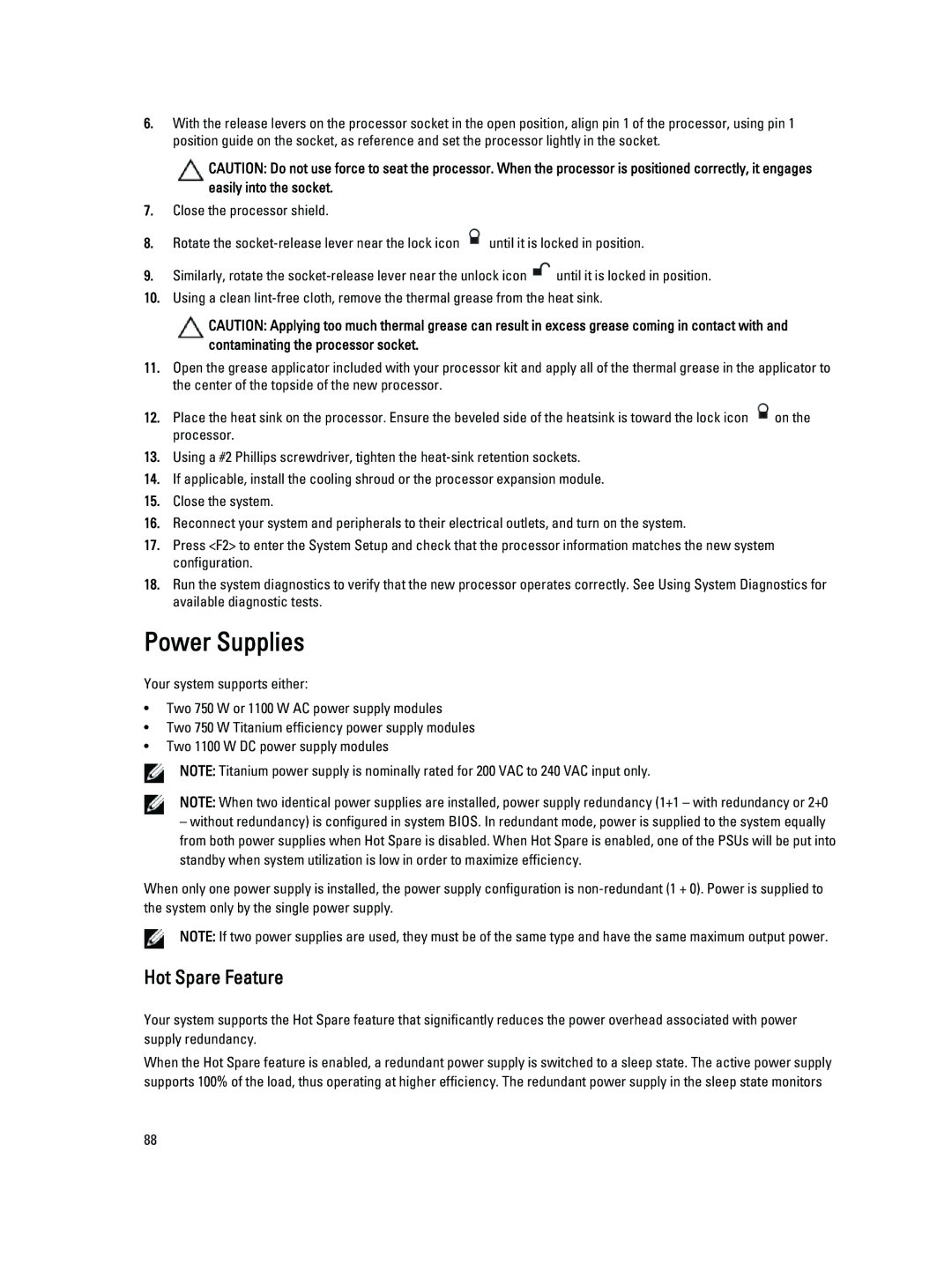 Dell E21S001, R820 owner manual Power Supplies, Hot Spare Feature 