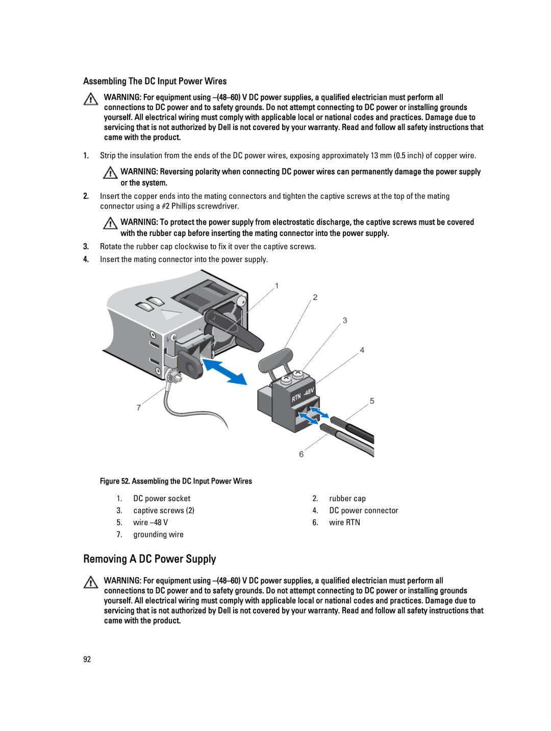 Dell E21S001, R820 owner manual Removing a DC Power Supply, Assembling The DC Input Power Wires 