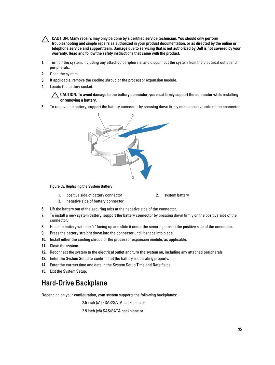 Dell R820, E21S001 owner manual Hard-Drive Backplane, Replacing the System Battery 