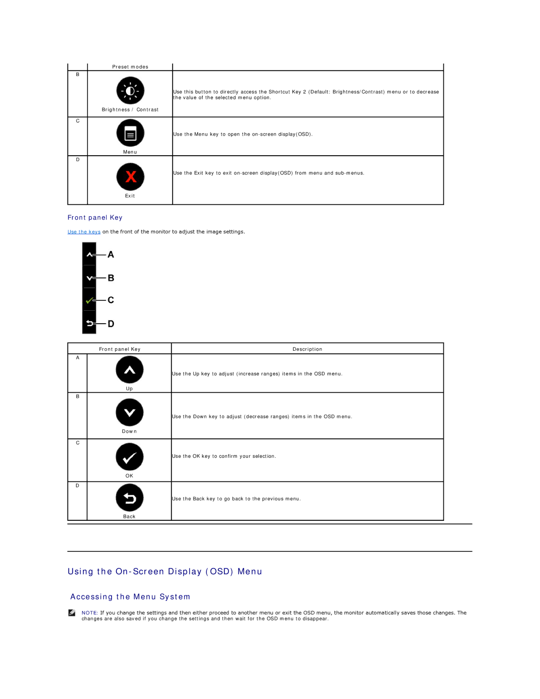 Dell E1910, E2210C, E2210F appendix Using the On-Screen Display OSD Menu, Accessing the Menu System 