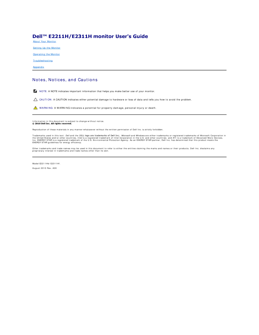 Dell appendix Dell E2211H/E2311H monitor Users Guide 