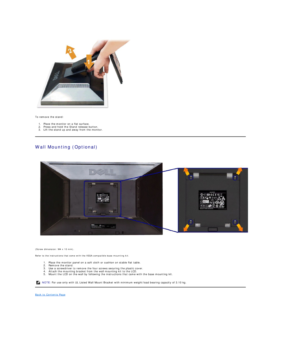 Dell E2211H appendix Wall Mounting Optional 