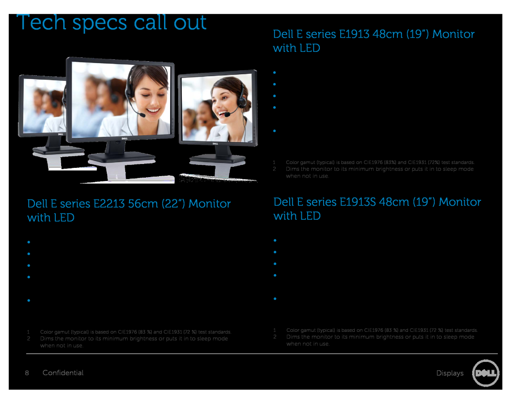 Dell E1913S manual Tech specs call out, Dell E series E2213 56cm 22” Monitor with LED 