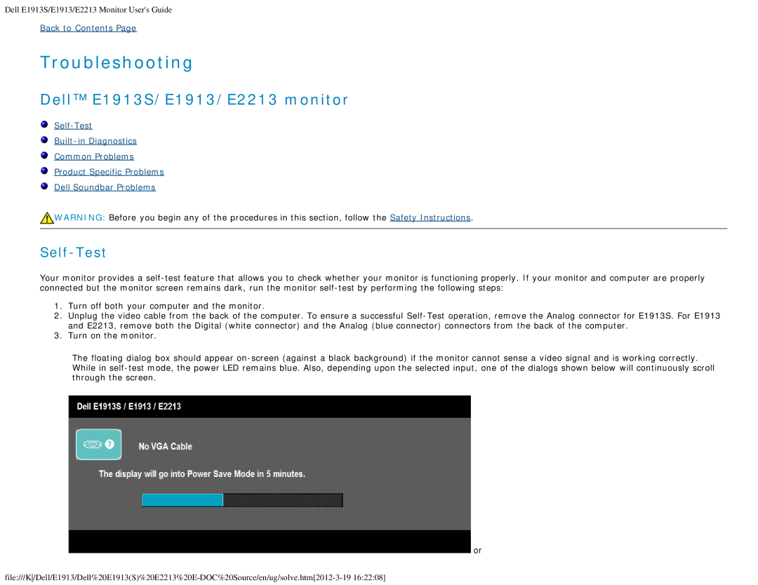 Dell E2213C, E1913S appendix Troubleshooting 