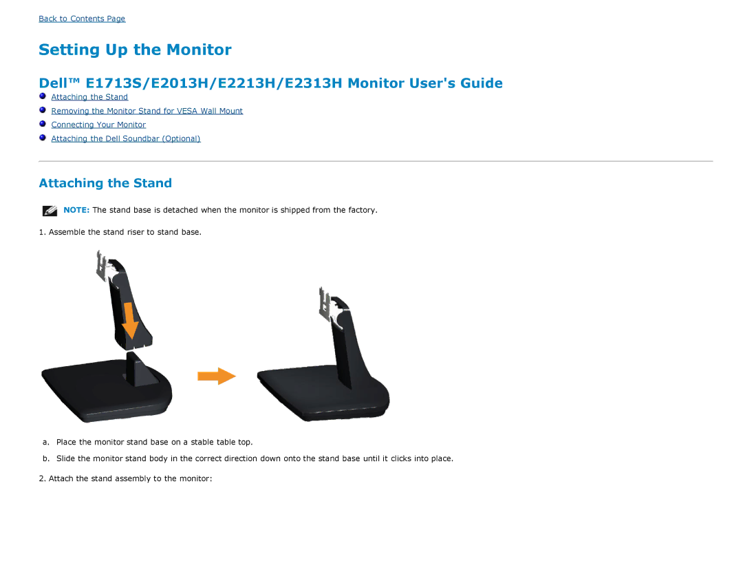 Dell E2213H manual Setting Up the Monitor 