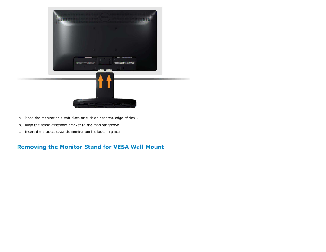 Dell E2213H manual Removing the Monitor Stand for Vesa Wall Mount 